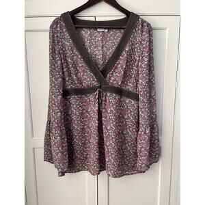 Esprit V2K V-neck top / tunica women size 12 purple boho